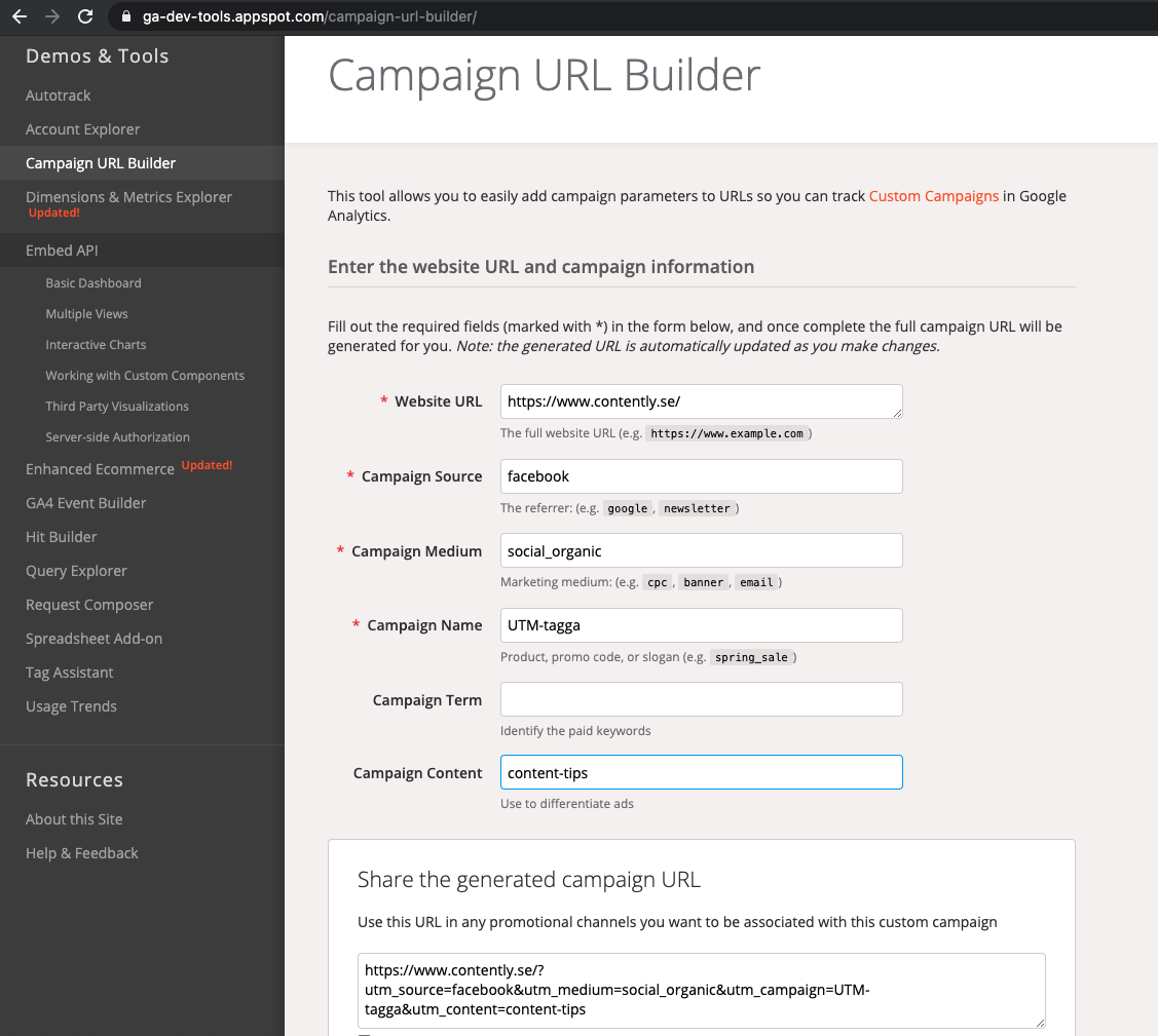 UTM-tagga med hjälp av Google Campaign URL Builder 